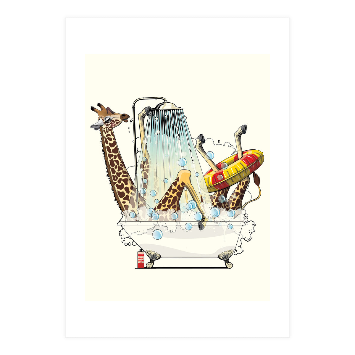 Giraffe in the Bath, Funny Bathroom Humour (Print Only)