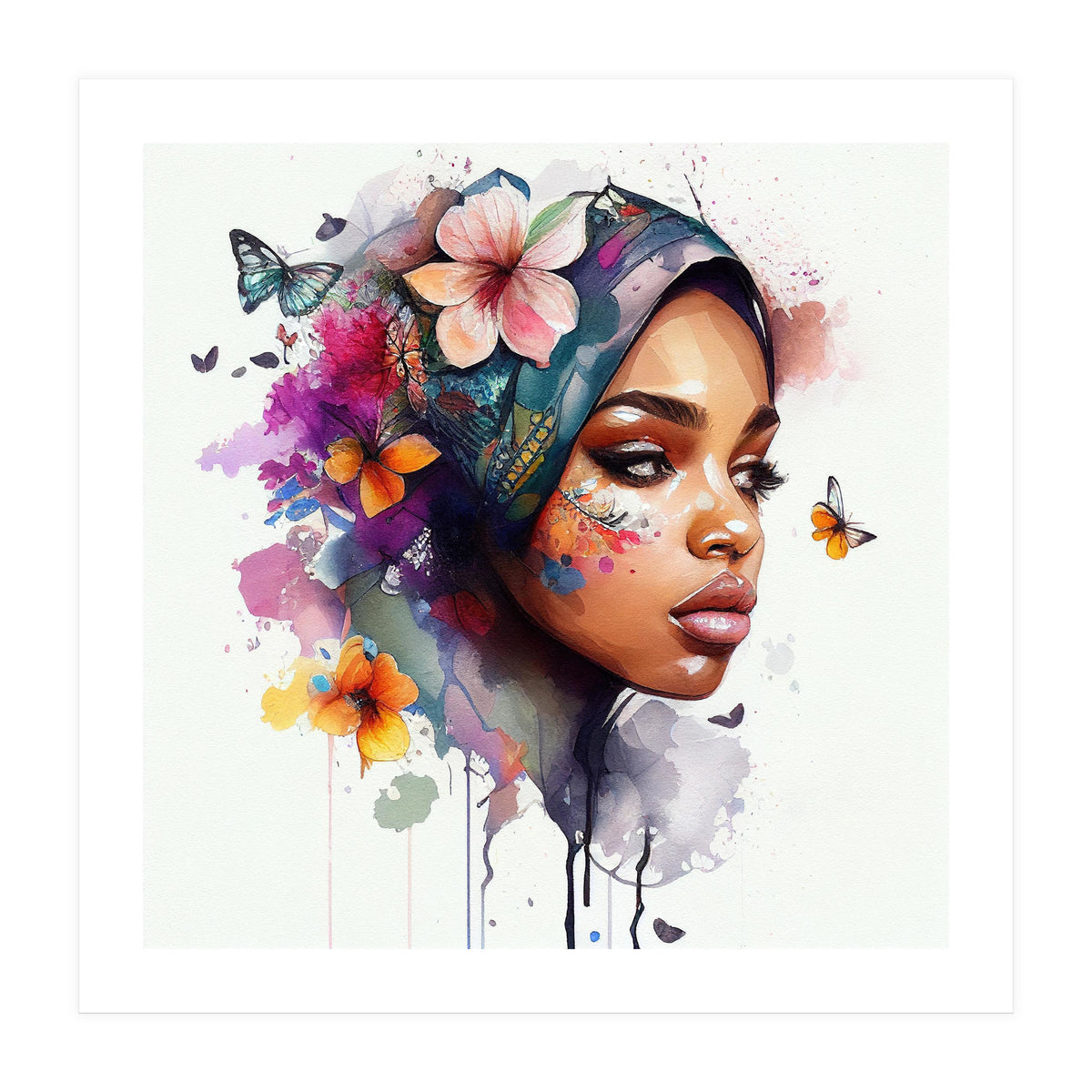 Watercolor Floral Arabian Woman #2 (Print Only)