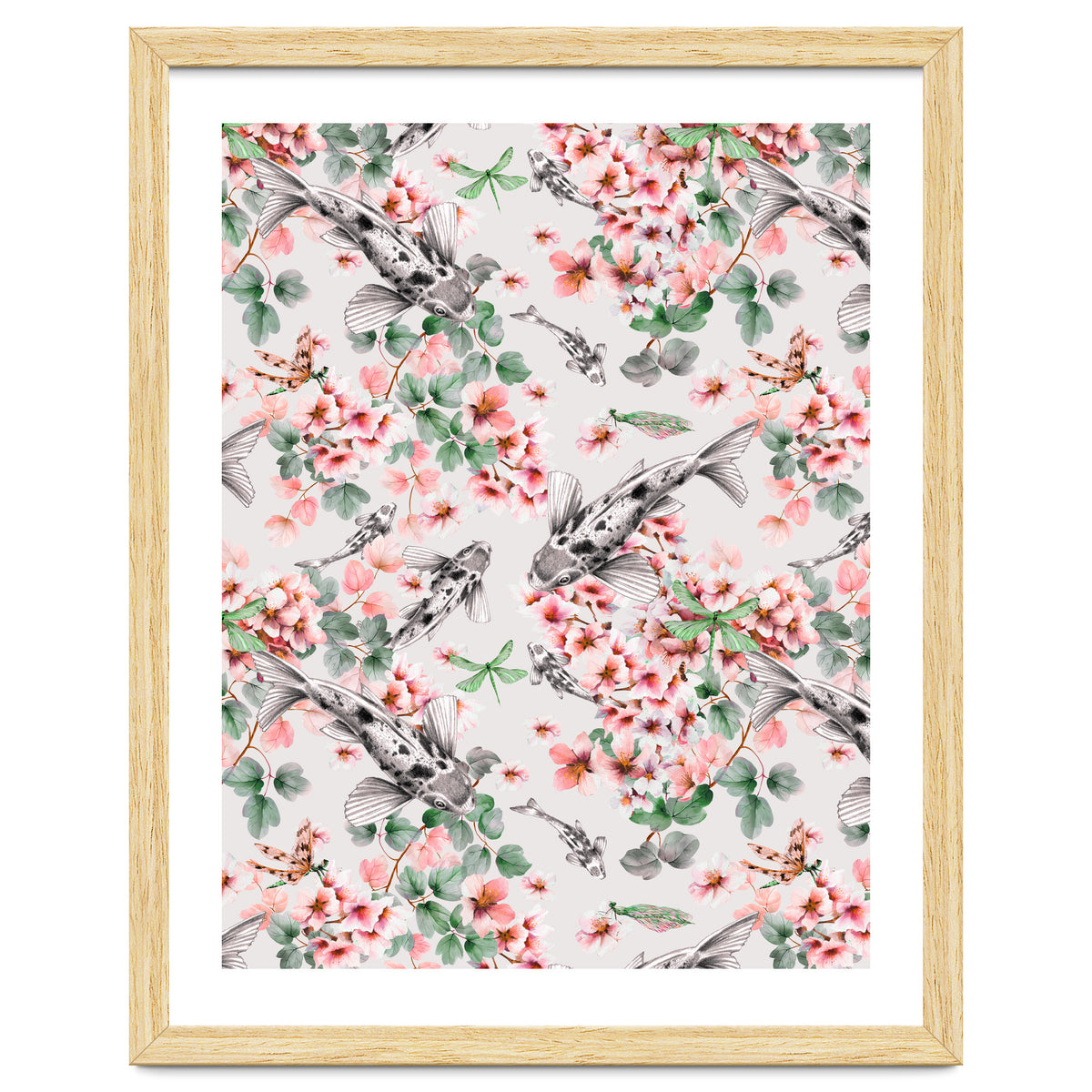 Asian fish among flowers