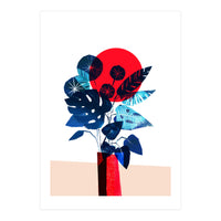 Blue Flowers in Red Vase (Print Only)