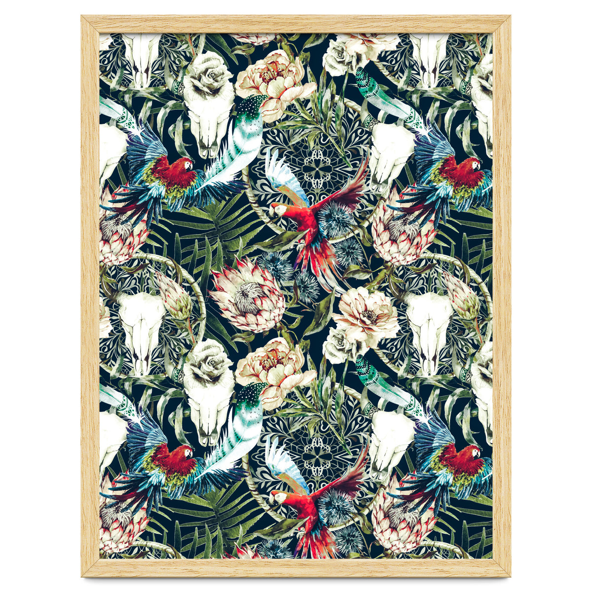 Dark pattern boho skull tropical