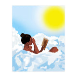 Reading on Clouds, Black Woman Summer Sunny Day Book Painting, Bohemian Nude (Print Only) thumbnail