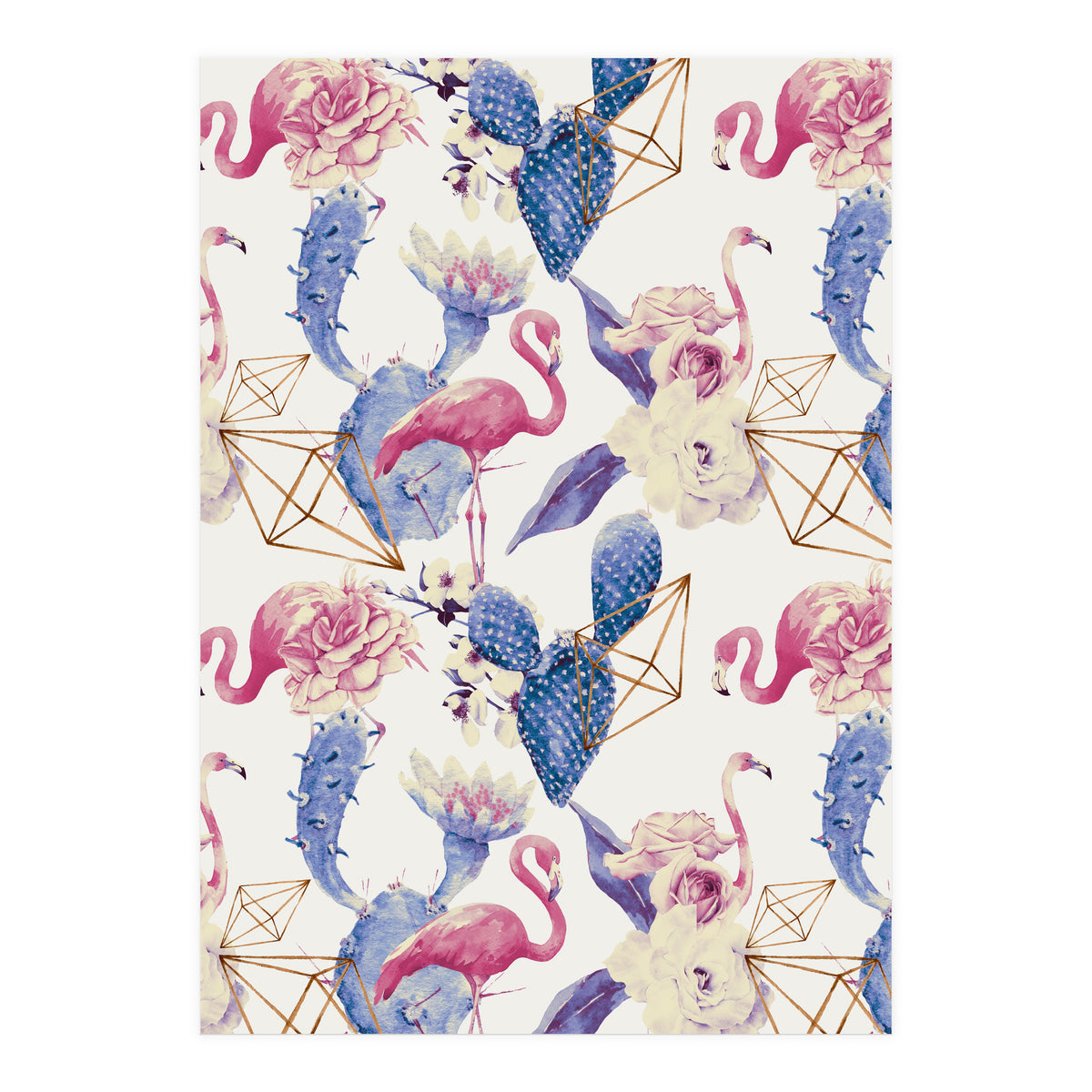 Flamingos, geometric and flowers 02 (Print Only)