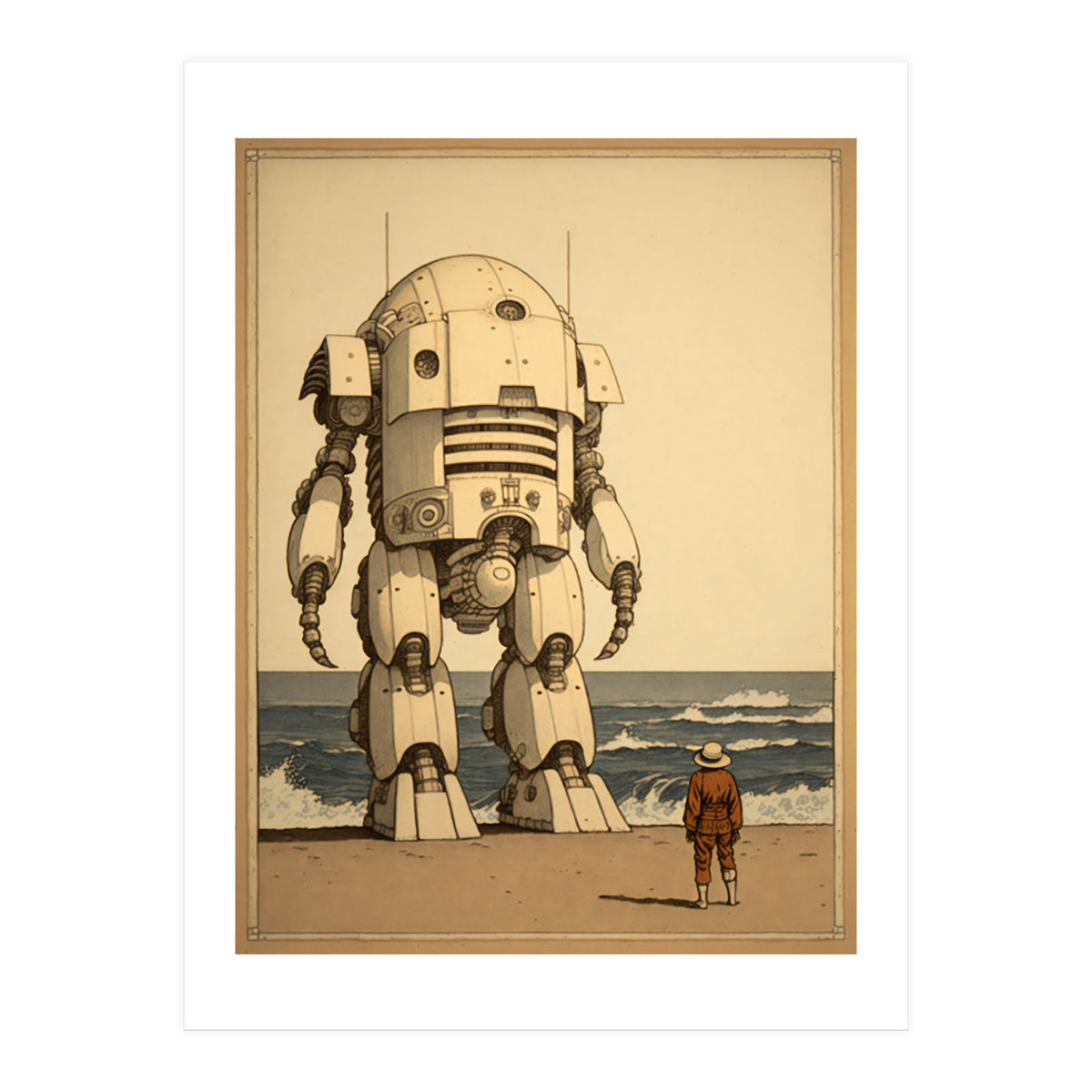 Giant Robot Japanese Woodblock Print (Print Only)