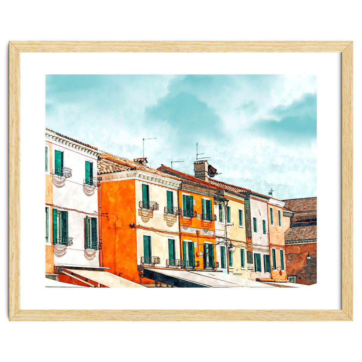 Burano Island | Colorful Patel Architecture Building | Watercolor Travel Painting