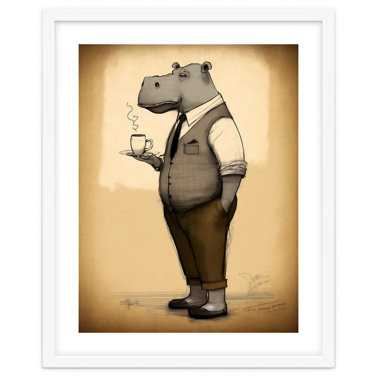 Hippo Hipster Fashion Sketch