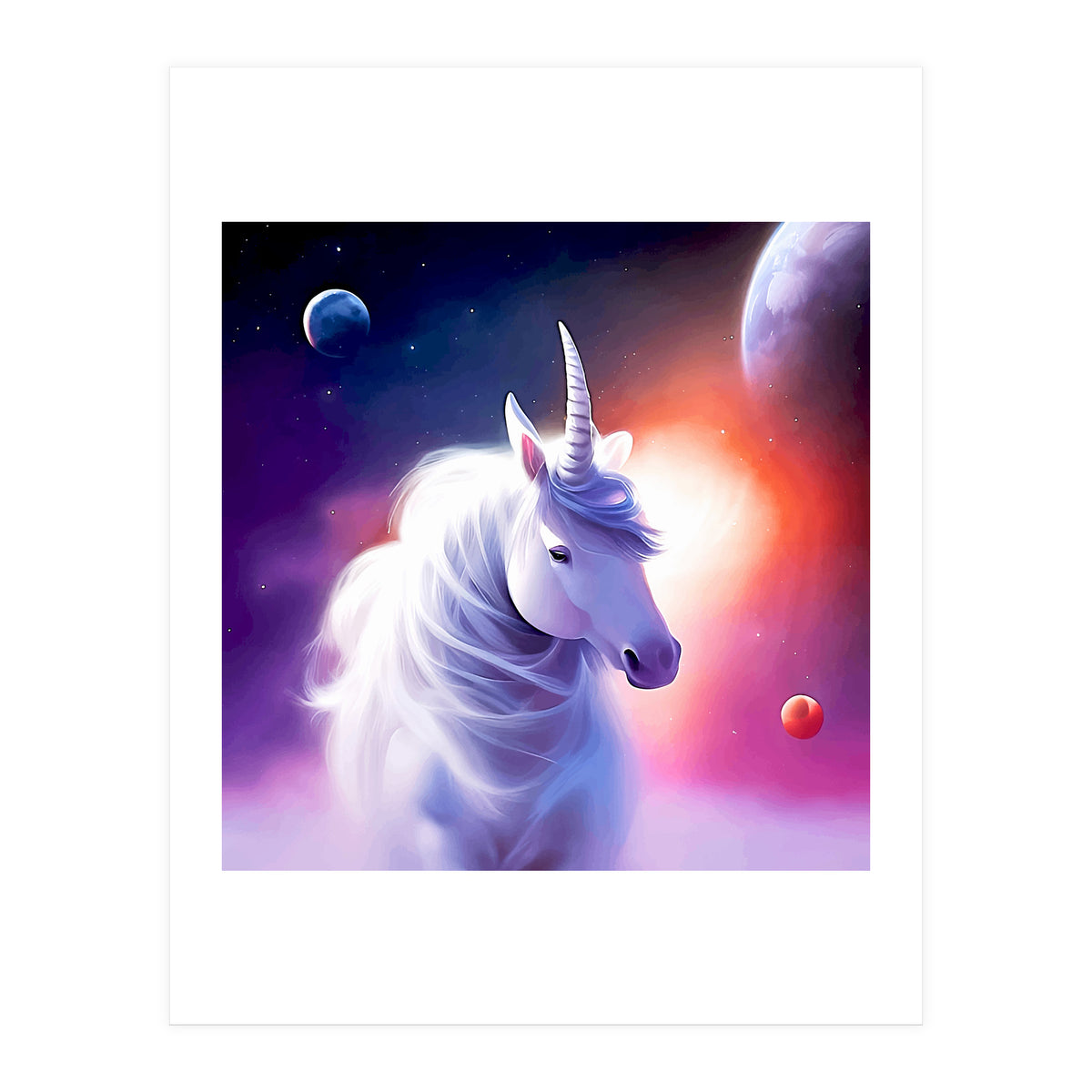Space Unicorn, Fantasy Surrealism Sci-fi, Animals Horse Planets Digital, Moon Stars (Print Only)
