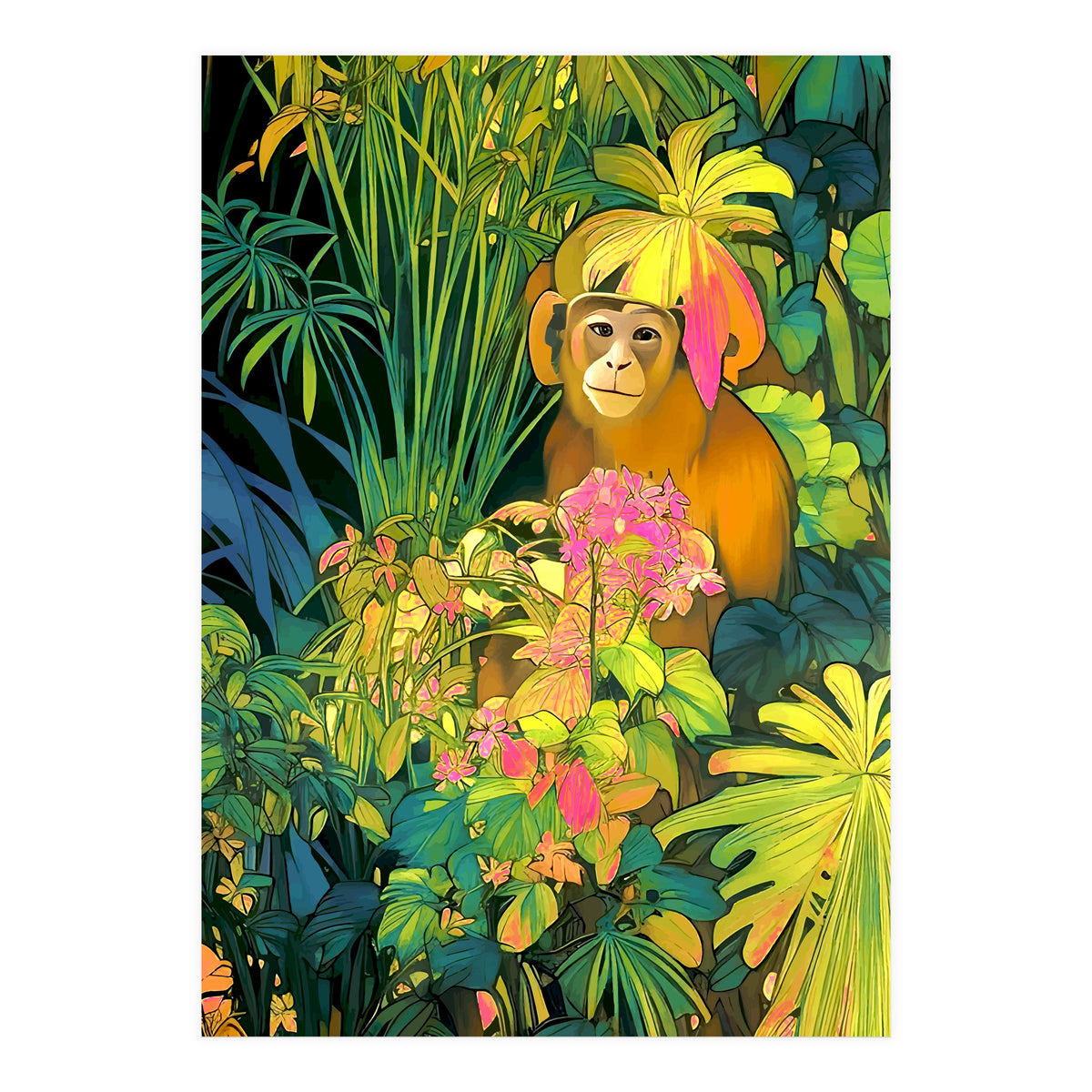 Daydreamer, Coming of Age Monkey Tropical Jungle Plants, Wildlife Botanical Nature Forest Bohemian Animals (Print Only)