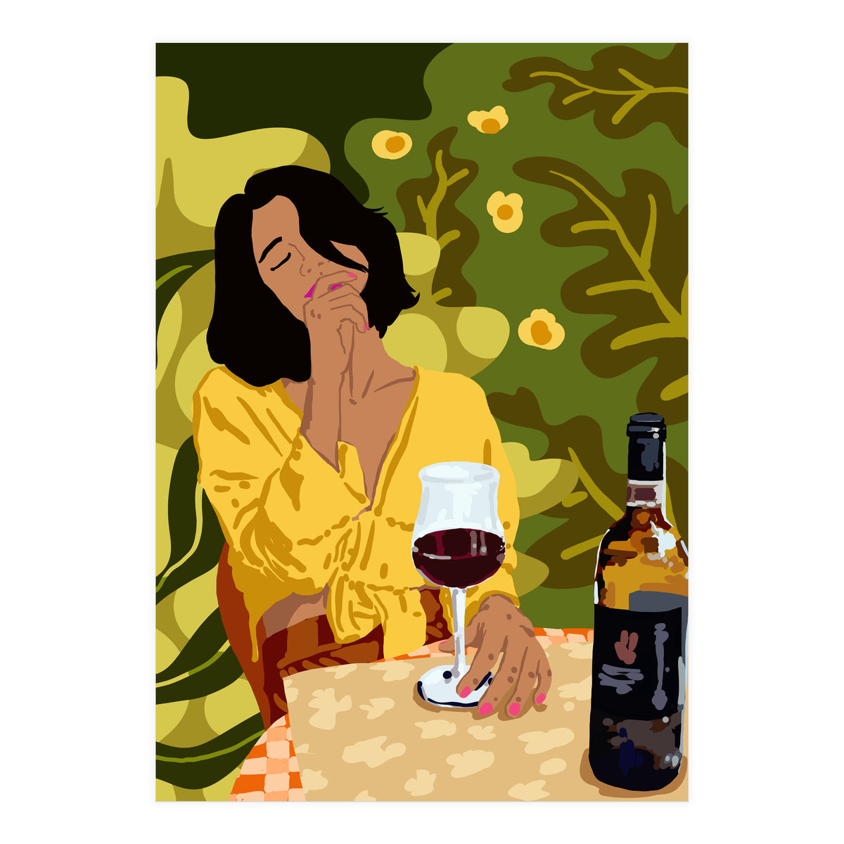 Wine is the answer.What was the question? Drinks Vacation Travel Modern Bohemian Black Woman Fashion  (Print Only)