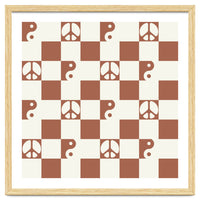 Checkered Peace Symbol & Yin Yang Pattern \\ Beige & Brown Color Palette