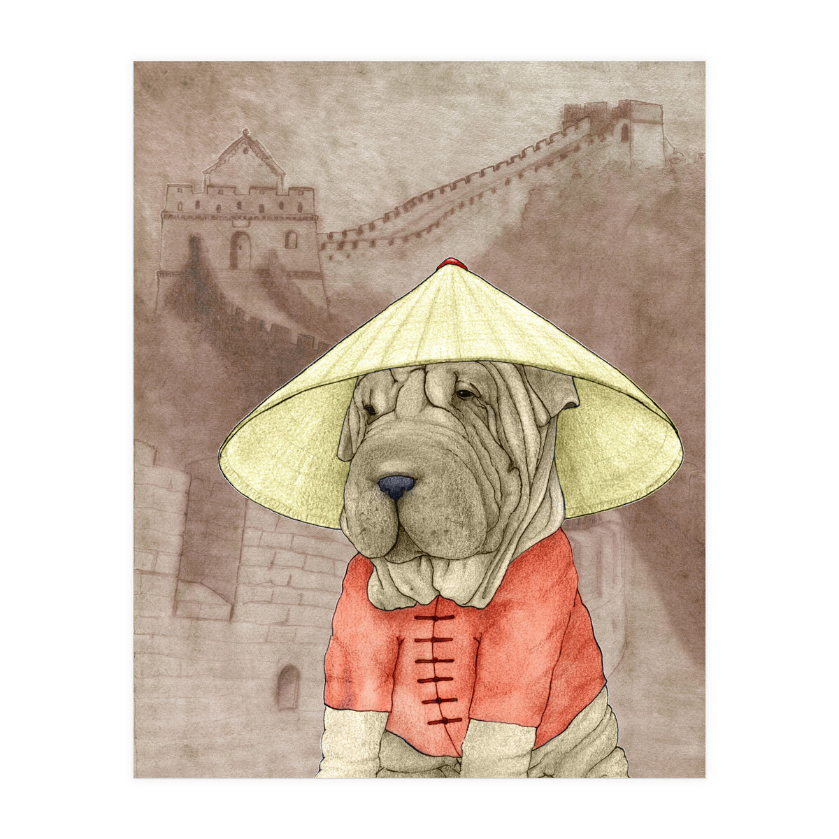Sharpei With The Great Wall (Print Only)