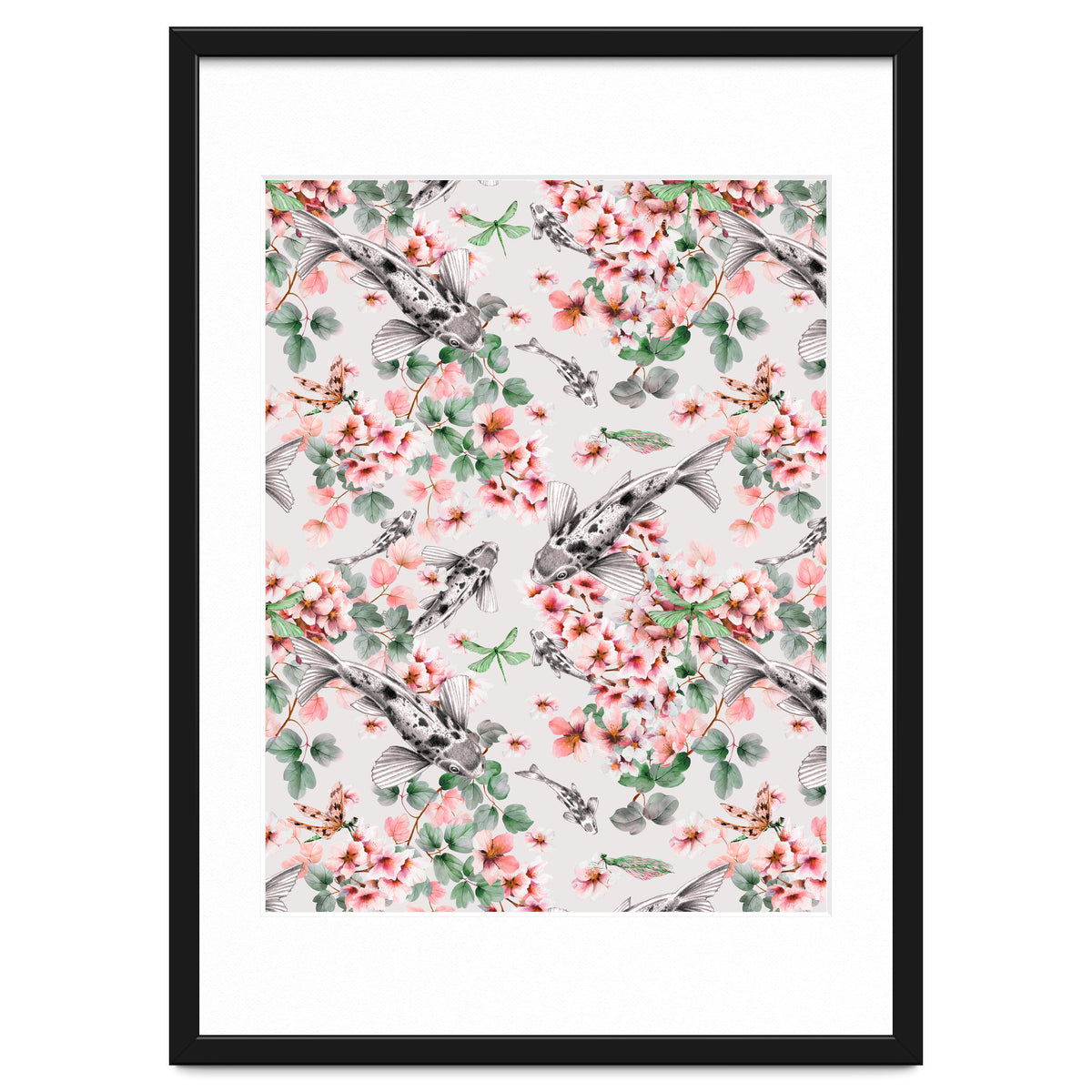 Asian fish among flowers