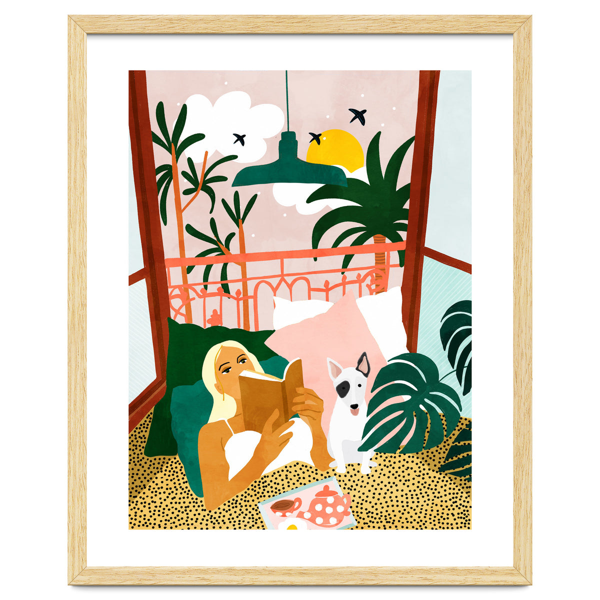 Pet Pals, Animals Lovers Illustration, Travel With Pets Modern Bohemian Painting