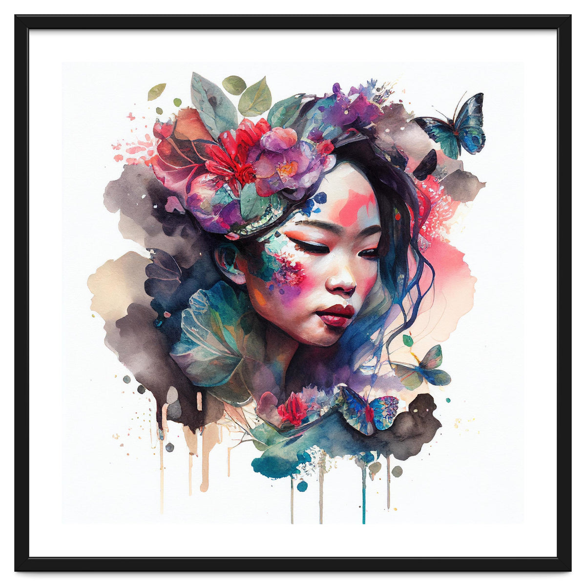 Watercolor Floral Asian Woman #10