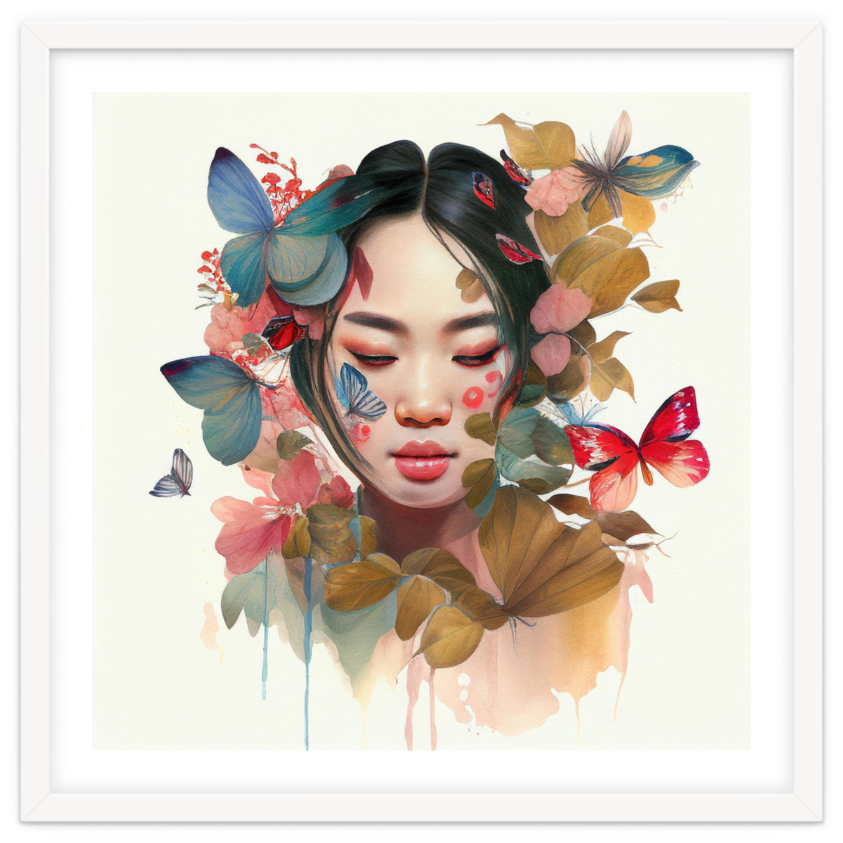 Watercolor Floral Asian Woman #9