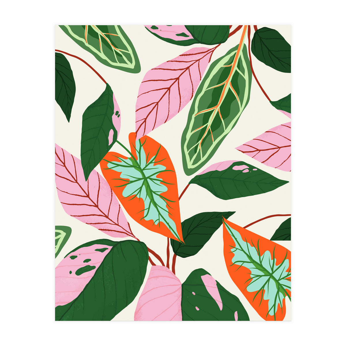 The Inseparable V.02, Nature Botanical Plants, Blush Leaves Modern Bohemian, Pastel Illustration Garden (Print Only)