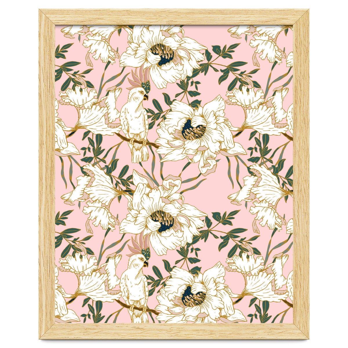 Exotic birds on flowers