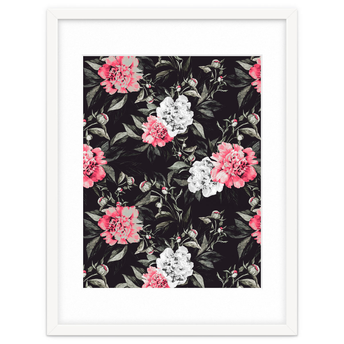 Floral pink - black & white dark