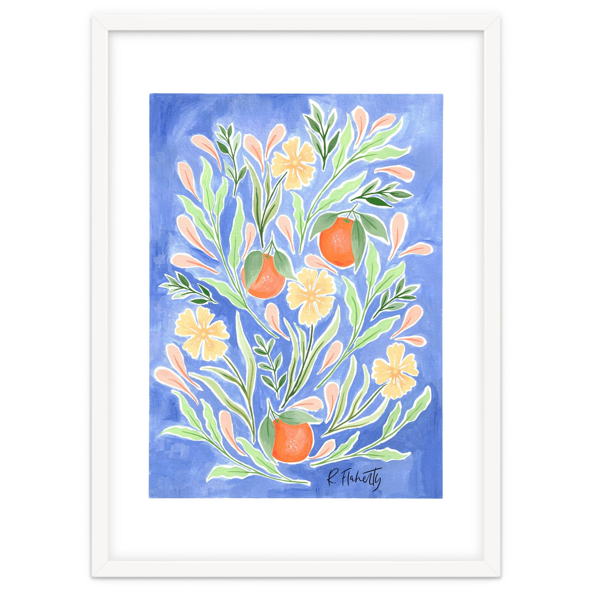 Wild Orange FLoral | Cobalt Blue