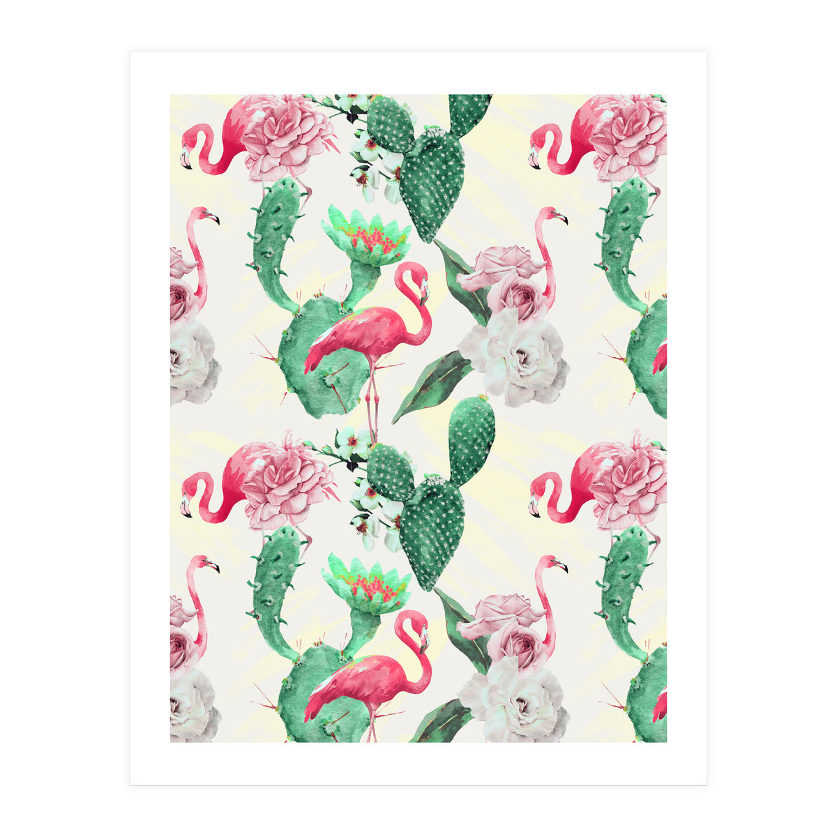 Flamingos, geometric and flowers (Print Only)