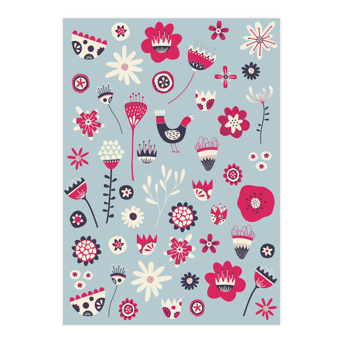 Spring Folk Floral Blue (Print Only)