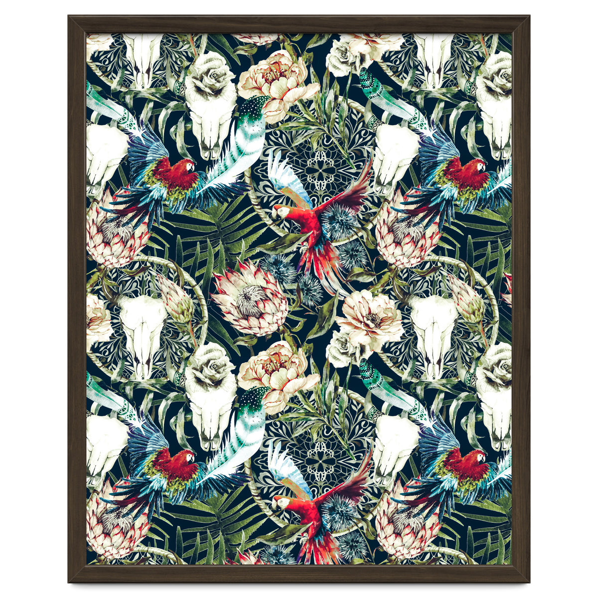 Dark pattern boho skull tropical