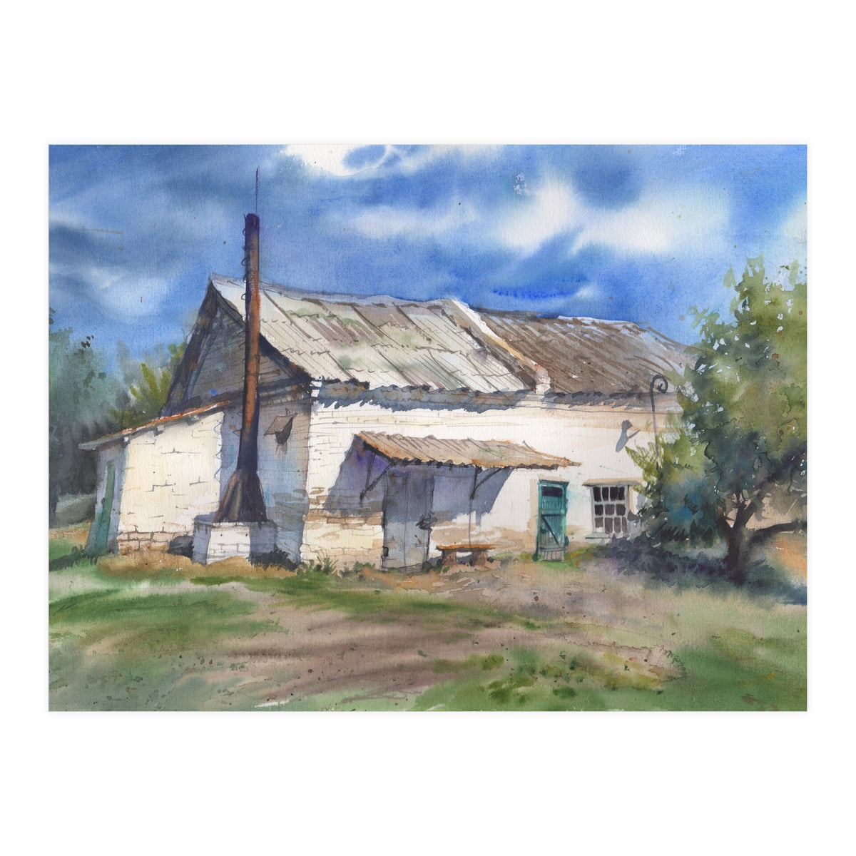 Country house. Watercolor painting art. (Print Only)