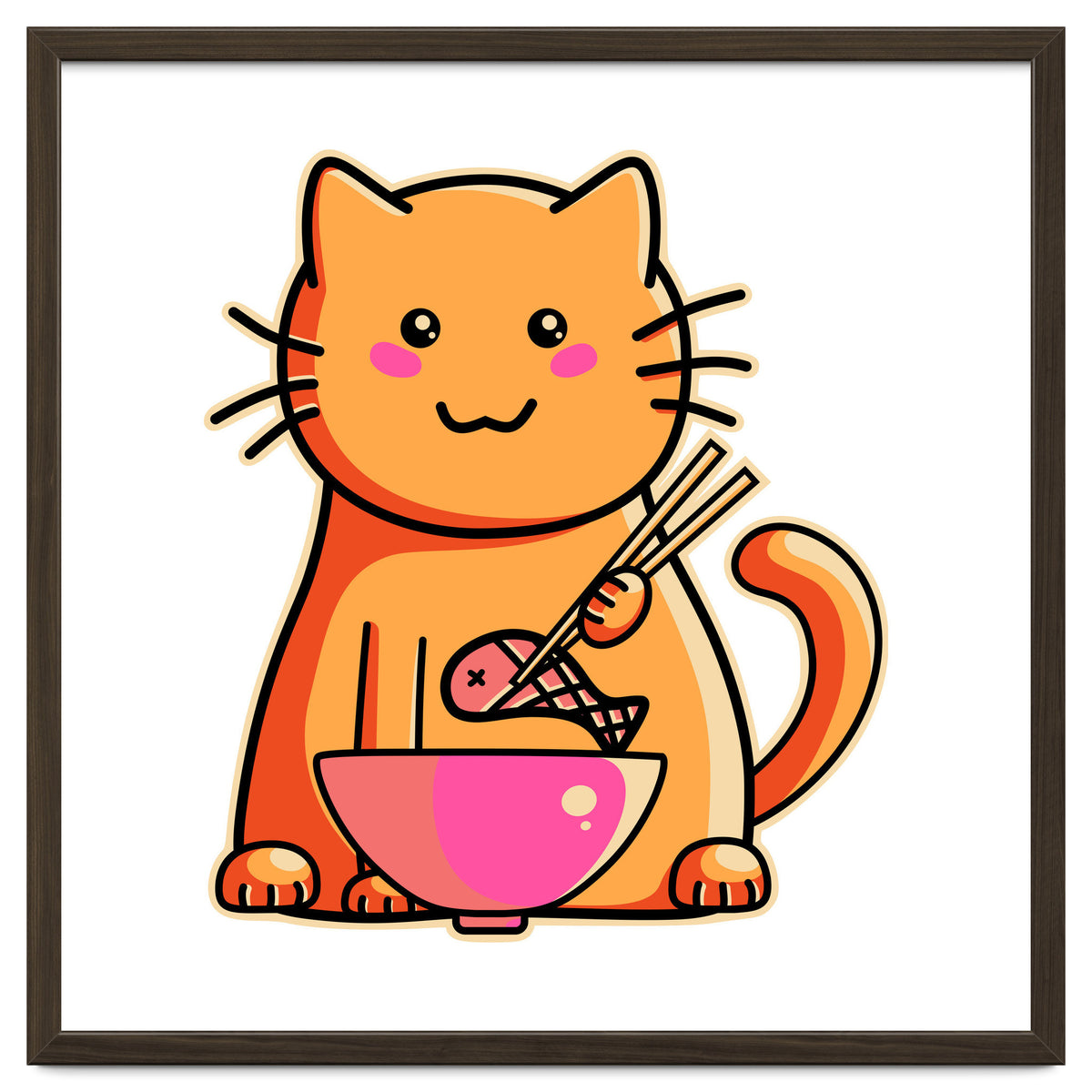 A Cat's Favourite Meal - kawaii cat eating fish with chopsticks