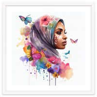 Watercolor Floral Muslim Arabian Woman #7