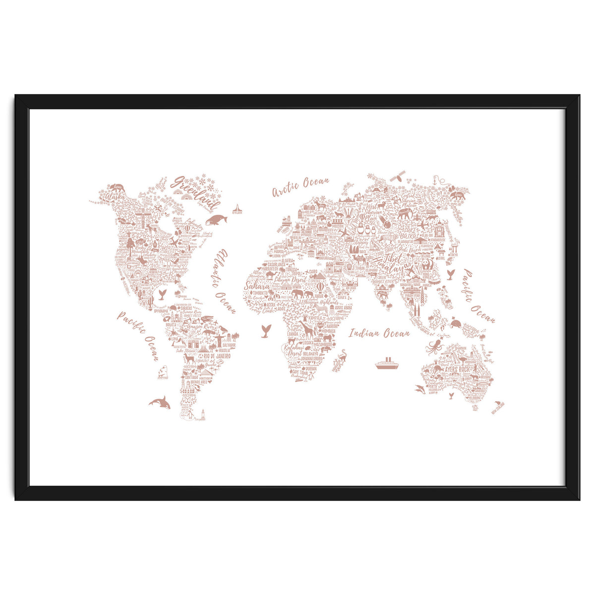 Typography World Map in Pink
