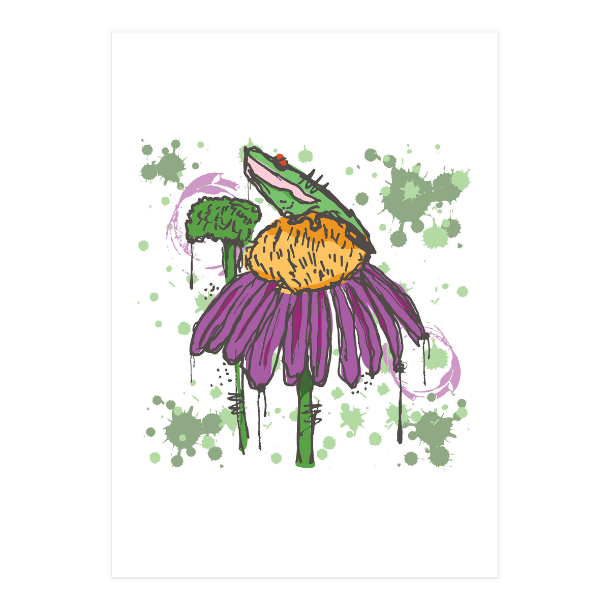 Frog On Flower sketch (Print Only)