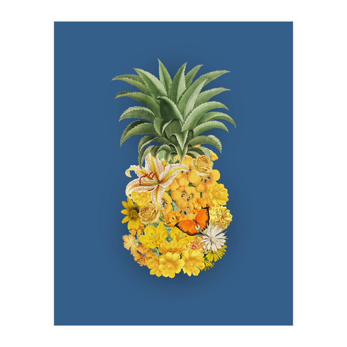 Pineapple Floral Blue (Print Only)