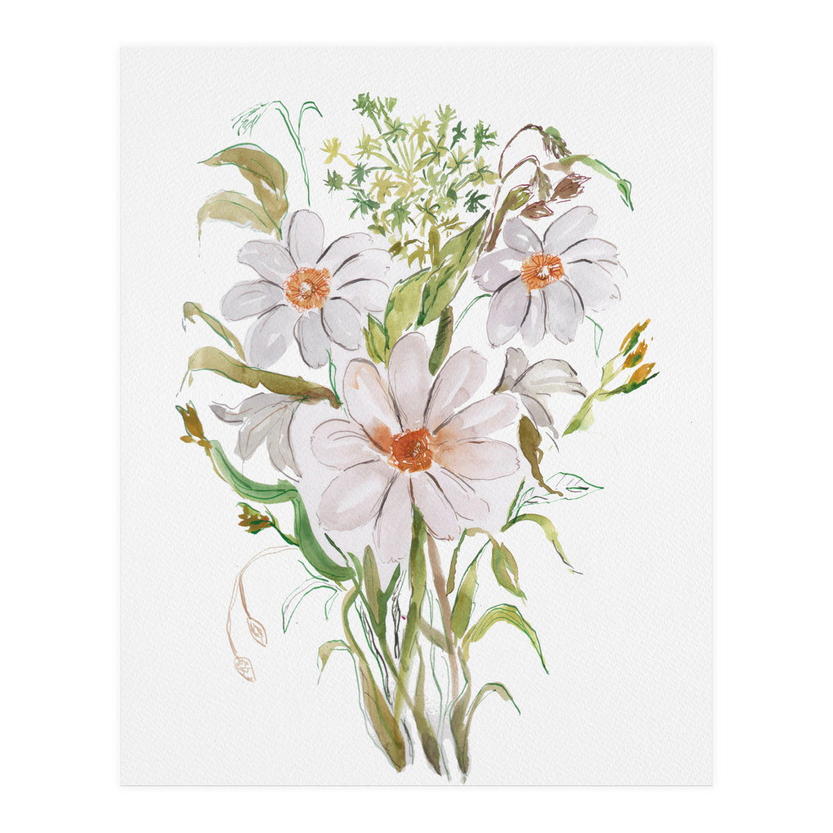 Watercolor White Florals (Print Only)