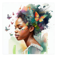 Watercolor Butterfly African Woman #3 (Print Only)