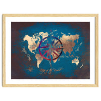 World Map Wind Rose blue
