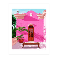 Pink Building Architecture | Pop Art Travel House Painting | Modern Bohemian Décor Spain Palace (Print Only)