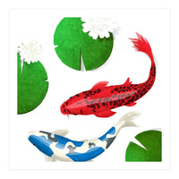 Watercolor Koi Fish And Lotus (Print Only)