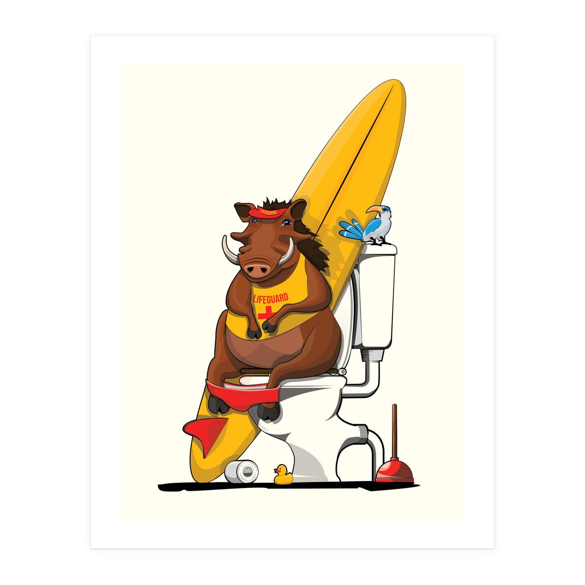 Warthog on the Toilet, Funny Bathroom Humour (Print Only)