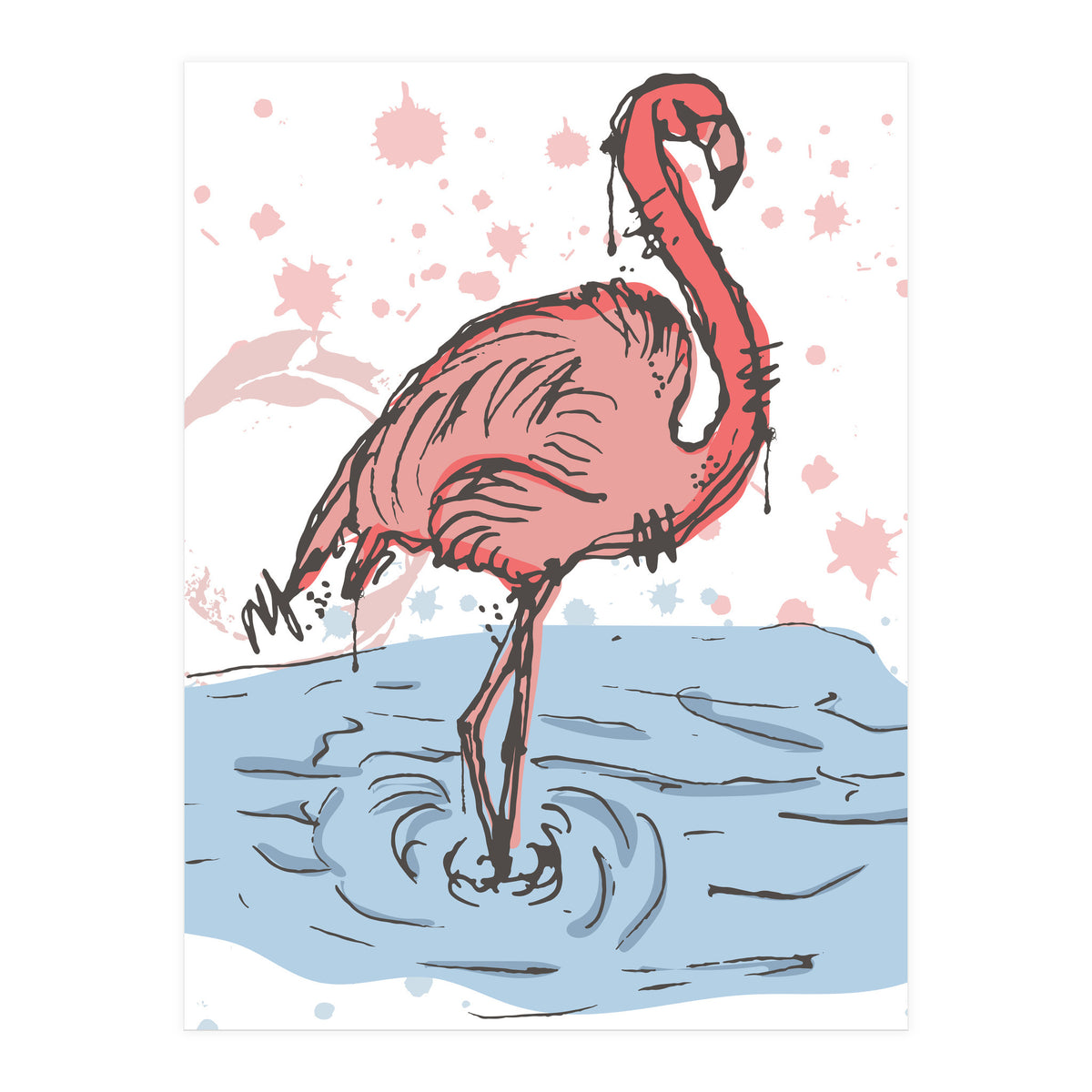 Flamingo Scribble sketch (Print Only)