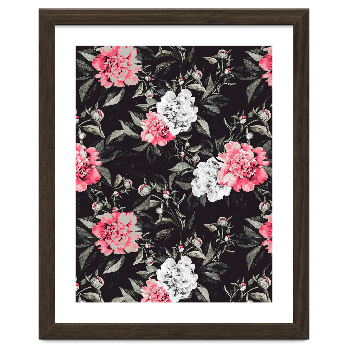 Floral pink - black & white dark