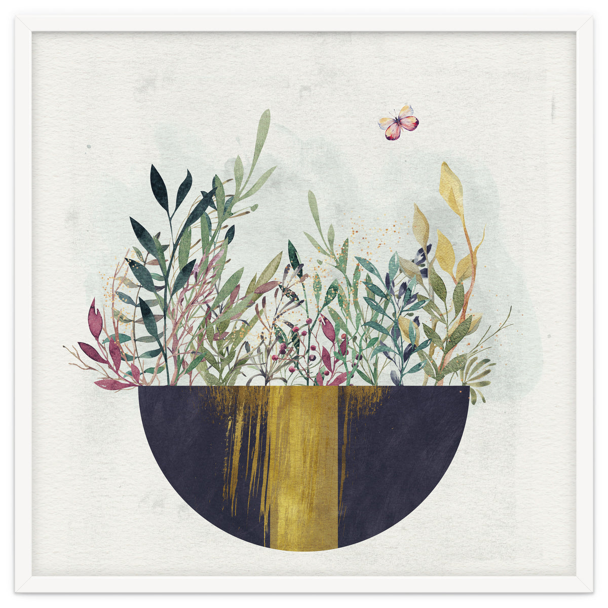 Flowers and leaves in a simple basket