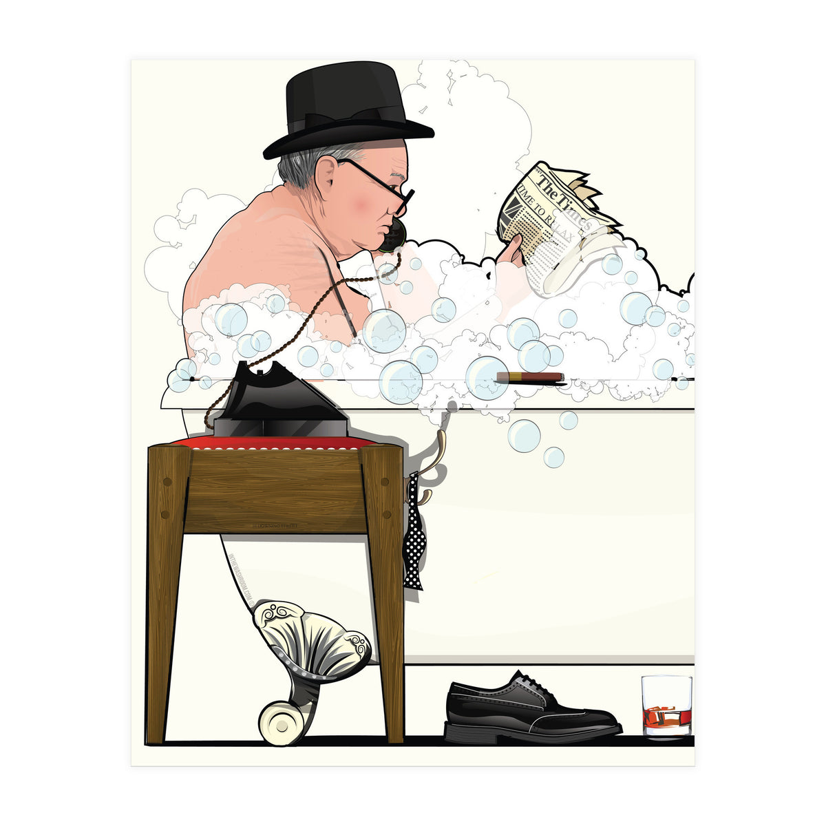 Winston Churchill in Bathtub, Funny Bathroom Humour (Print Only)