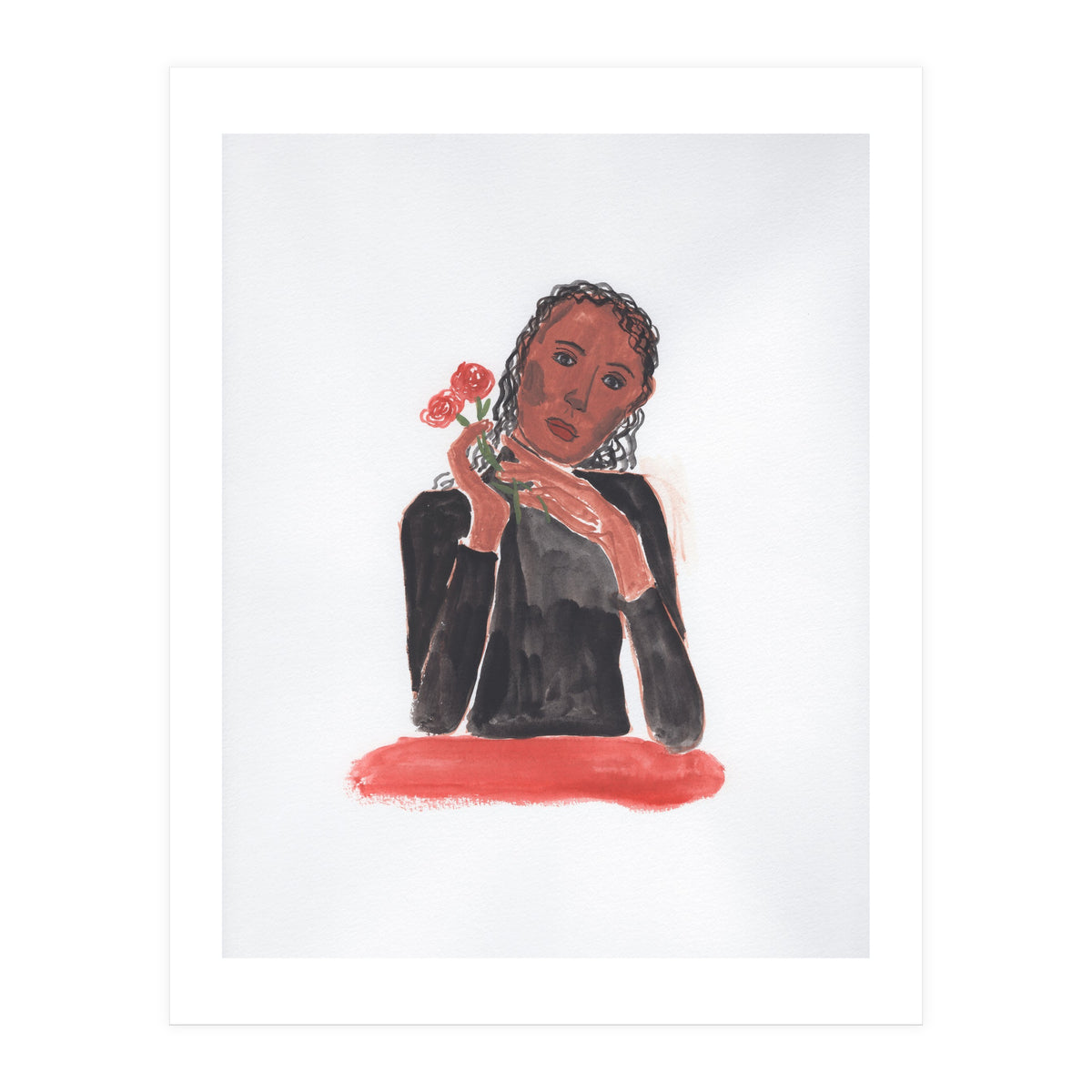 Lady with red roses (Print Only)