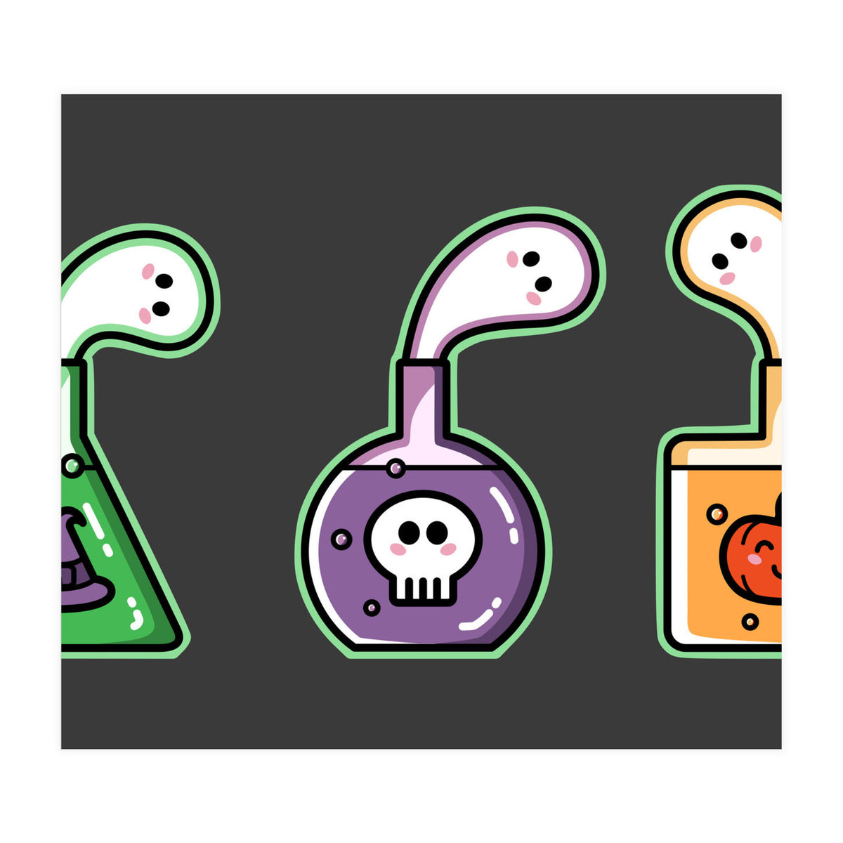Kawaii Cute Halloween Potions - witches hat, skull, pumpkin, ghosts (Print Only)