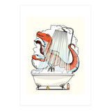 Dinosaur Velociraptor in the Shower, funny bathroom humour (Print Only) thumbnail