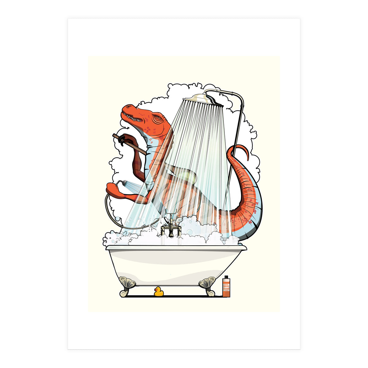Dinosaur Velociraptor in the Shower, funny bathroom humour (Print Only)