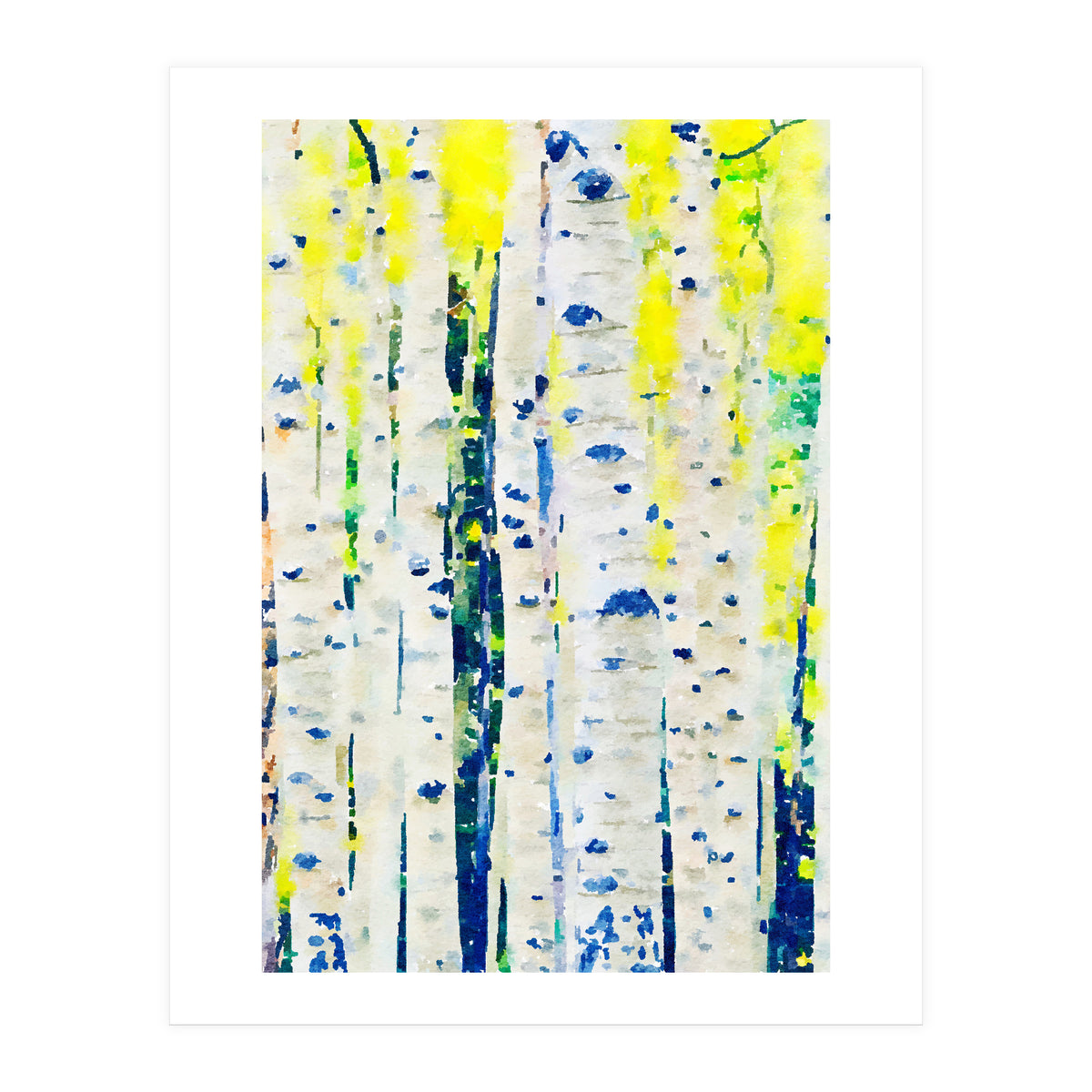 Aspen Tree Forest, Nature Watercolor Landscape Painting, Mystical Botanical Plants (Print Only)