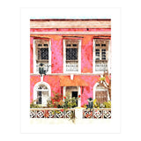 Monkey Business | Watercolor Tropical Goa Architecture Painting | Travel Pastel Pink Blush Building (Print Only) thumbnail