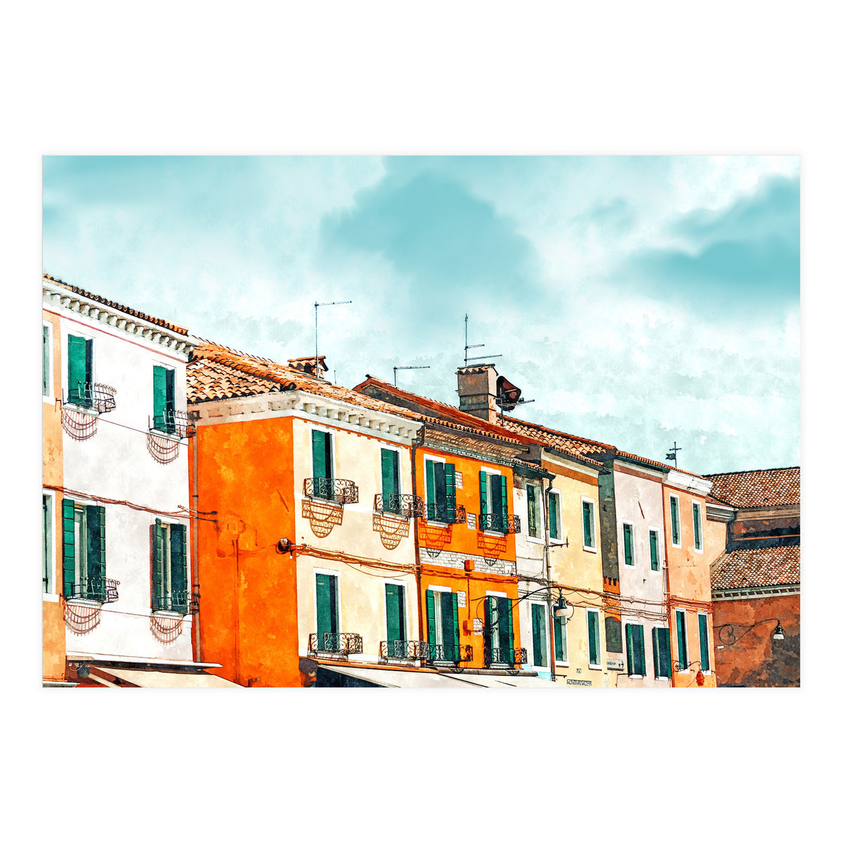 Burano Island | Colorful Patel Architecture Building | Watercolor Travel Painting (Print Only)