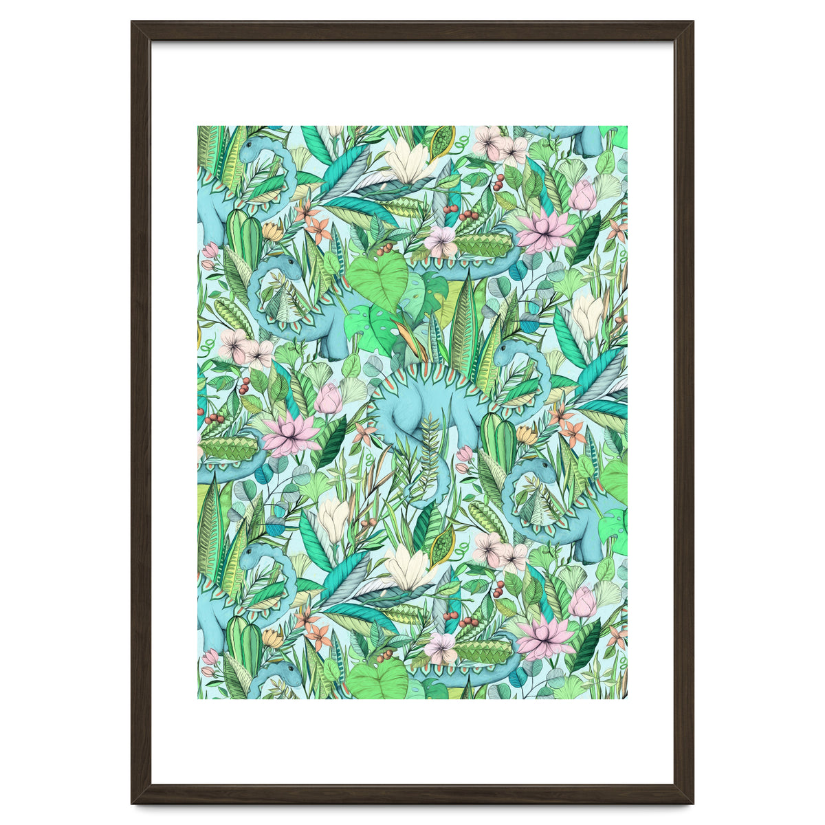 Improbable Botanical with Dinosaurs - soft pastels